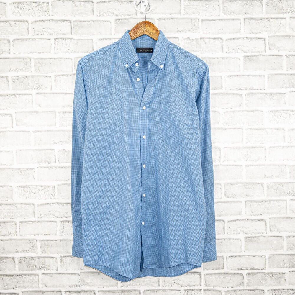 Ralph Lauren Black Label Button Down Shirt Blue grid size 15 Italy